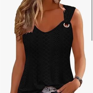 NWT-Black Sleeveless Tank Top with Eyelet Detailing